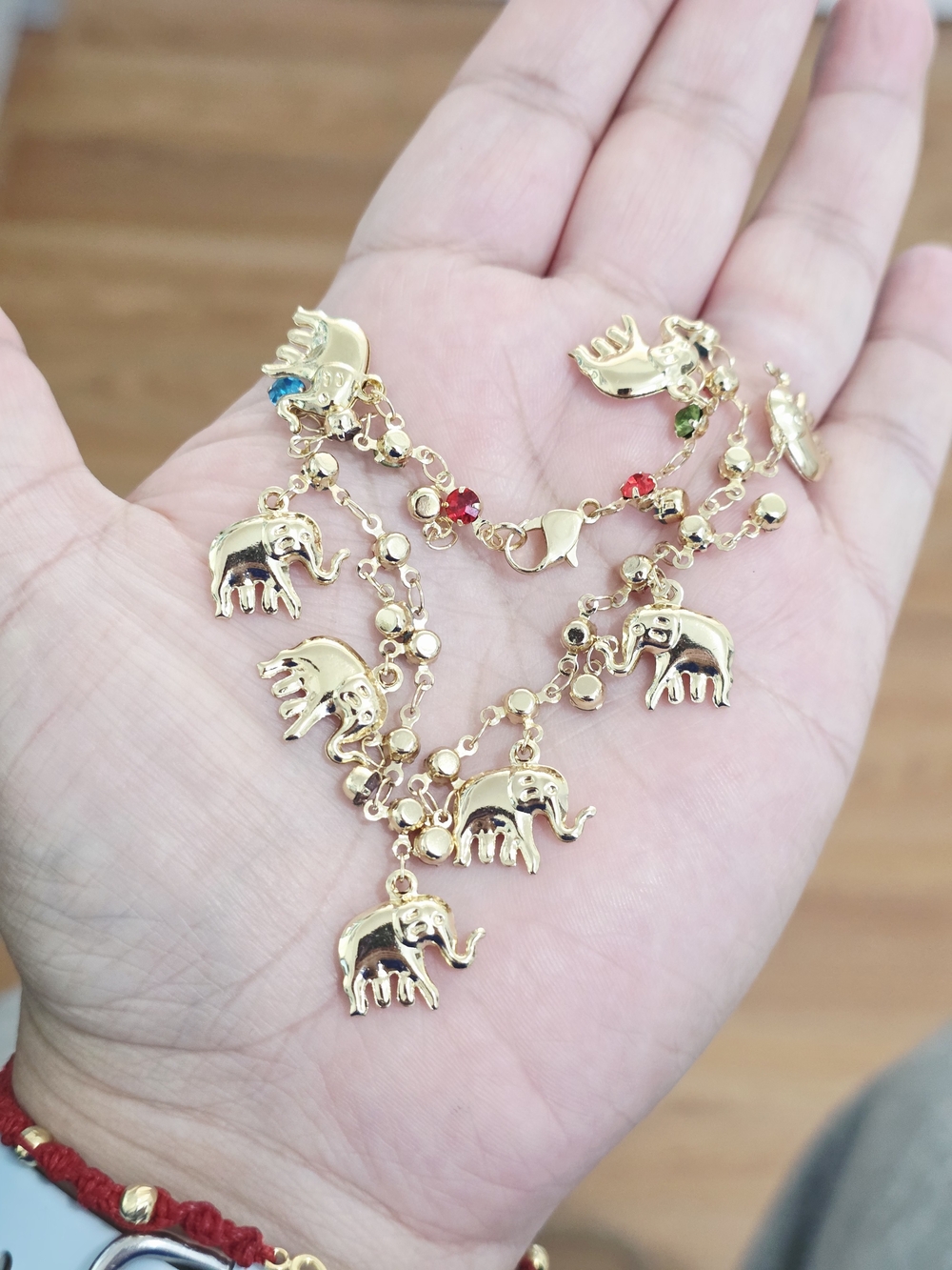 Gold Elephant Charm Bracelet with Multicolor Accent Beads - Women Jewelry